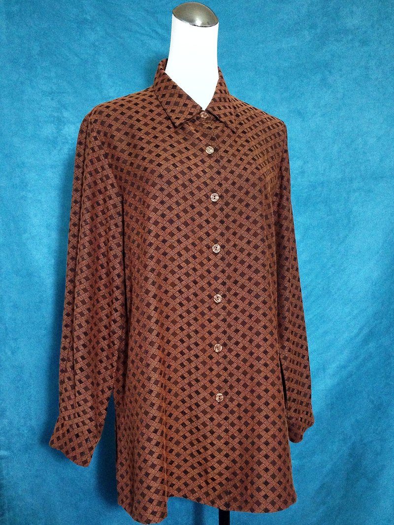 Ping-pong vintage [vintage shirt / checkered brown vintage shirt Autumn Long] high-quality selection of vintage VINTAGE abroad - Women's Shirts - Other Materials Brown