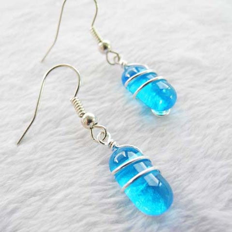 藝術線纏繞耳環－水藍 - 耳環/耳夾 - 玻璃 藍色