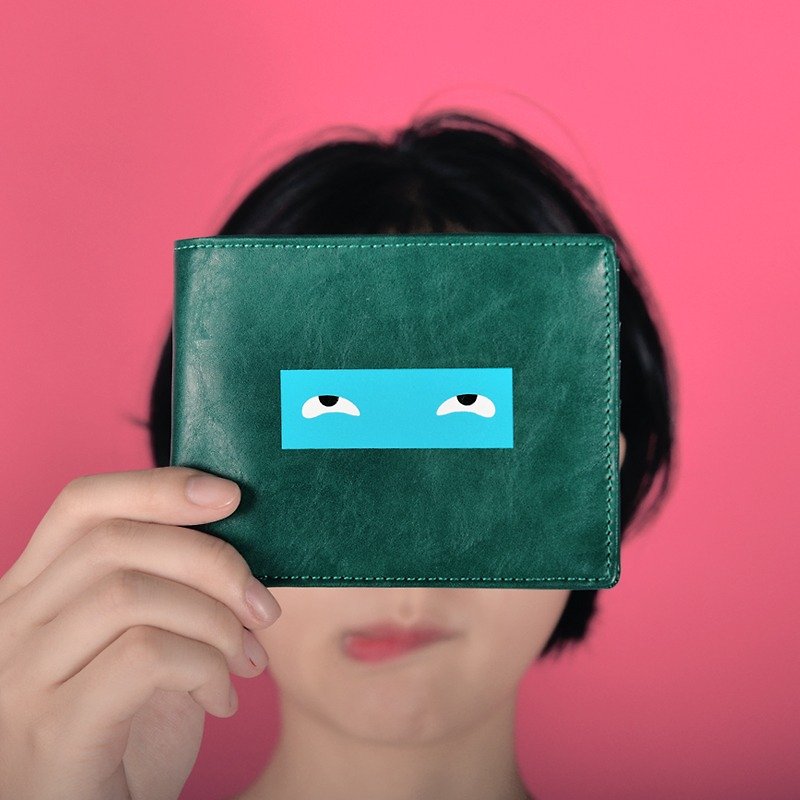 KIITOS bi-fold short wallet - money eyes money # Christmas gift exchange christmas # - Wallets - Genuine Leather Green