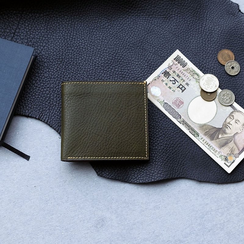isni [cards &coin short wallet ]  handmade leather - กระเป๋าสตางค์ - หนังแท้ สีเขียว