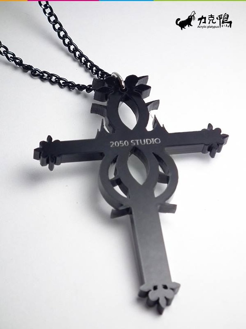 Lectra Duck▲ Baroque Cross▲ Necklace/Key Ring - สร้อยคอ - อะคริลิค สีดำ