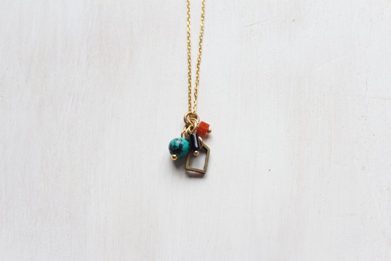 EM.3 | Candy series ．design necklace（Turquoise / black agate） - สร้อยคอ - เครื่องเพชรพลอย สีทอง