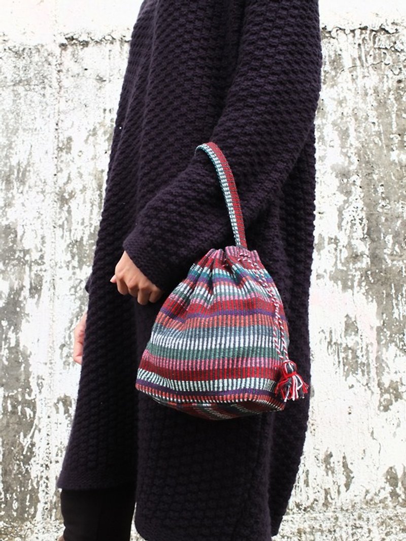 < Taiwan's exclusive hand-woven > Nepal RHN Pouch / Universal bag / bucket bag (purplish color pattern) - Handbags & Totes - Other Materials Red