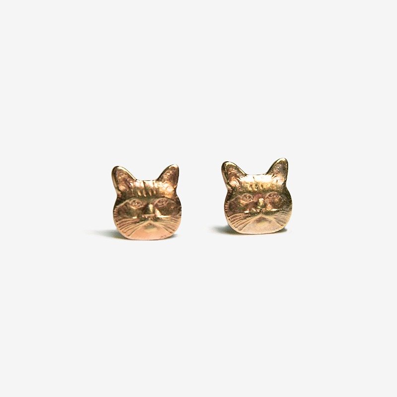 Raw Brass Cat Earrings - ต่างหู - โลหะ สีทอง
