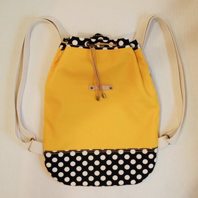 1pinfun ♡ canvas cotton linen simple beam backpack little yellow black * - กระเป๋าหูรูด - วัสดุอื่นๆ สีเหลือง