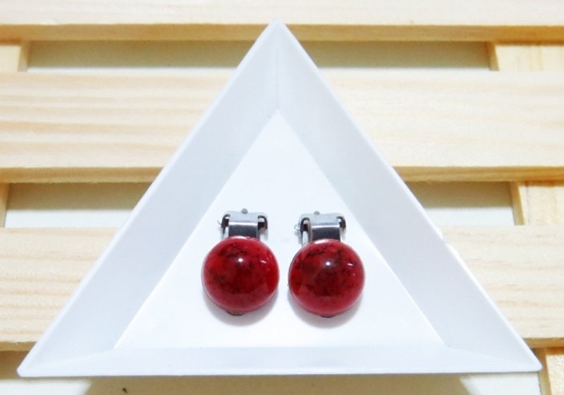 フェイリー} {赤大理石のモアレイヤリング（白鋼の耳のクリップ/耳鍼を改革することができます） - ピアス・イヤリング - プラスチック レッド