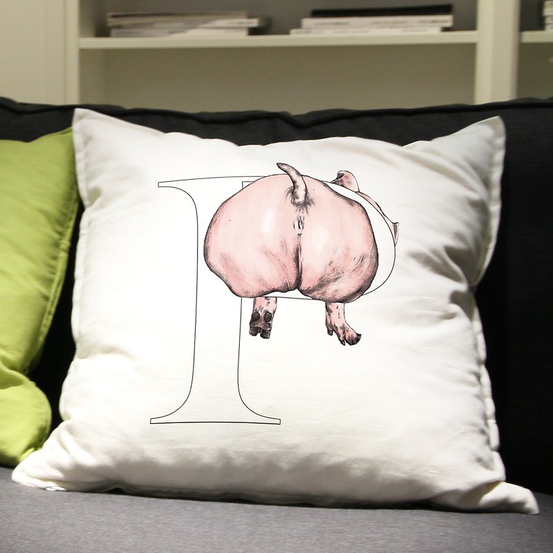 Pig ass hand-painted letter pillow - หมอน - ผ้าฝ้าย/ผ้าลินิน ขาว