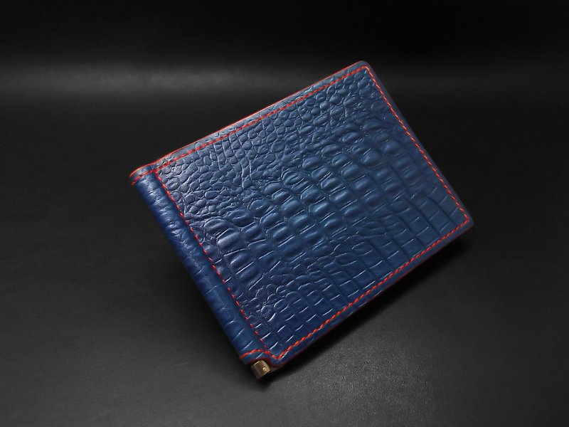APEE leather handmade ~ banknote clip ~ crocodile stripe ~ dark blue / honey citrus - กระเป๋าสตางค์ - หนังแท้ 