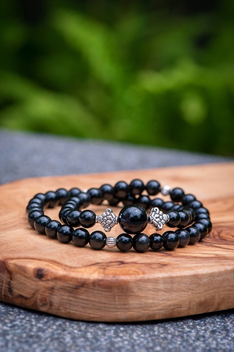 Safety - Black obsidian double circles (Style: C double) - Bracelets - Semi-Precious Stones Black