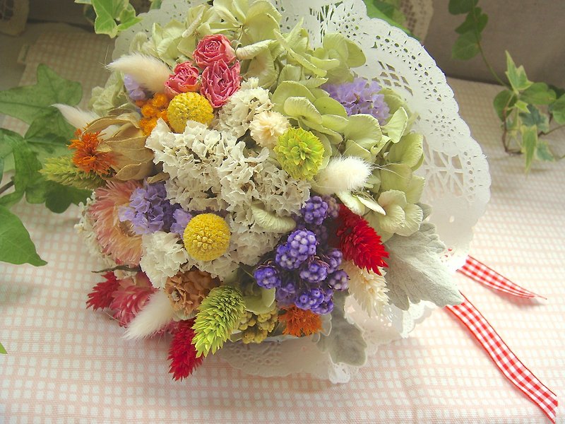 カラフルな小道具カスタム結婚式屋外写真の乾燥した花束 - 観葉植物 - 寄せ植え・花 レッド