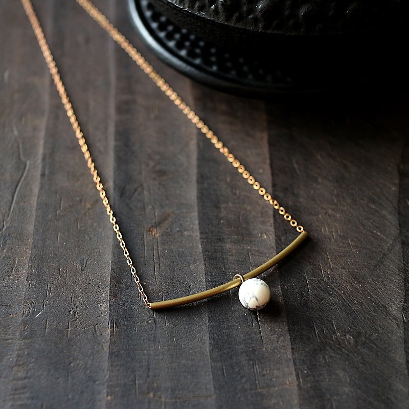 Muse natural wind series NO.191 white white Treadstone brass elbow clavicle necklace - สร้อยคอ - เครื่องเพชรพลอย ขาว