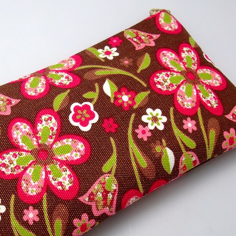 Large Zipper Pouch, Pencil Pouch, Gadget Bag, Cosmetic Bag, Red Roses (ZL-15) - Toiletry Bags & Pouches - Cotton & Hemp Brown