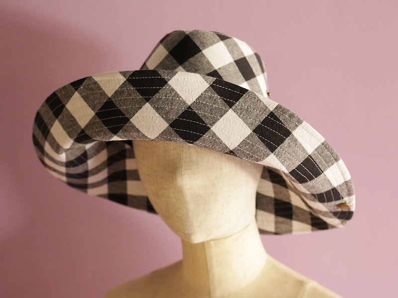 Gingham Check Cowboy Hat "Olive" - Hats & Caps - Other Materials Black