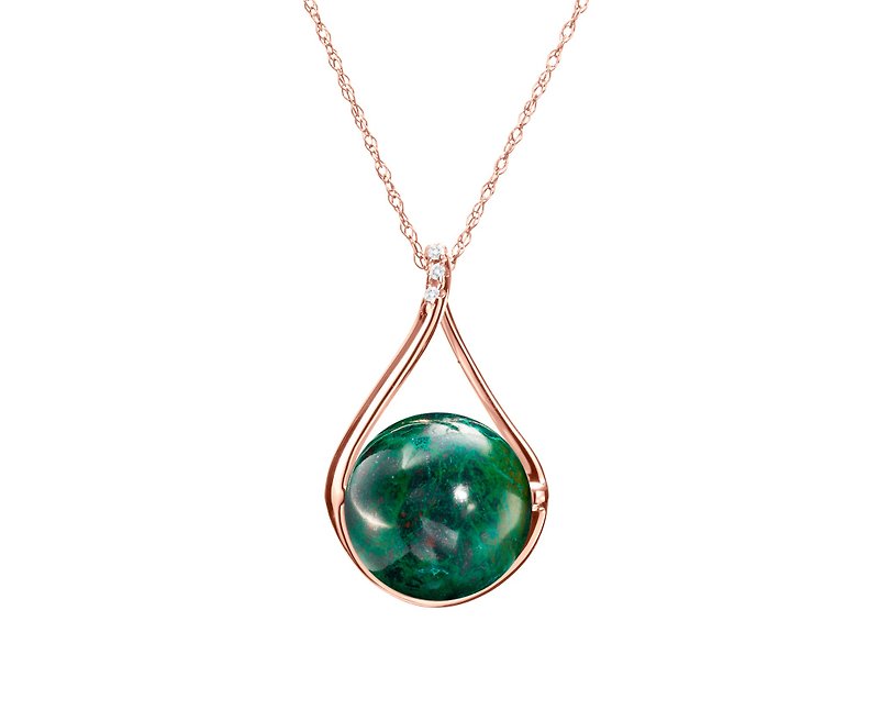 14k Malachite Necklace, Dark Green Stone Pendant, Chrysocolla Protection Pendant - Collar Necklaces - Precious Metals Green