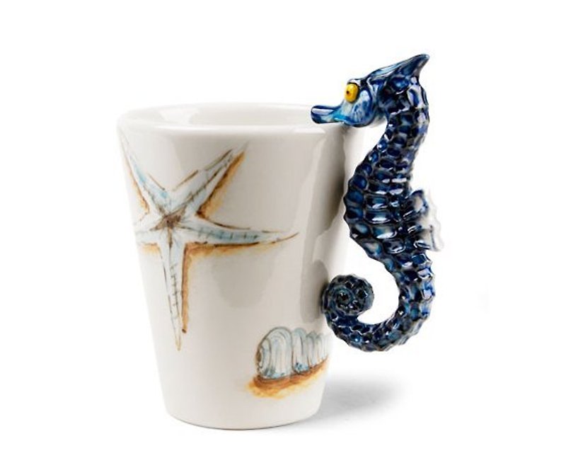 [月]レタリング動物マグカップブルー魔女英国の視点のレタリングは、セラミックマグカップ海馬を描い - マグカップ - その他の素材 ブルー