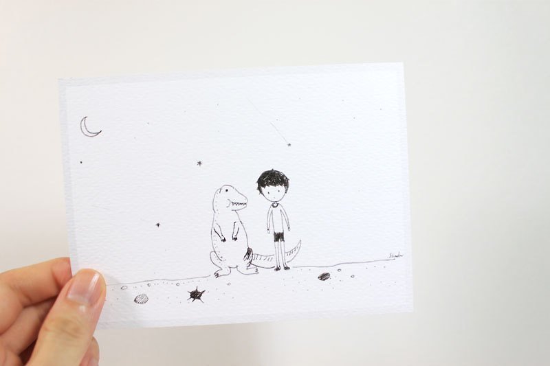 Me and my dinosaur friend. I'm not lonely with me - Cards & Postcards - Paper White
