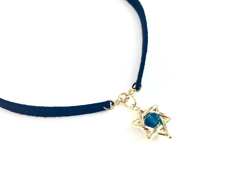 "Golden Star Gold Chain Necklace" - Necklaces - Genuine Leather Black
