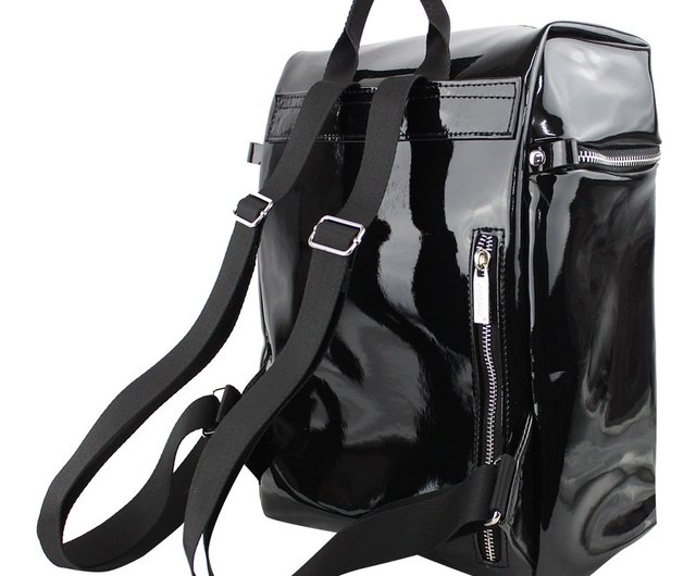 Shiny black sales backpack