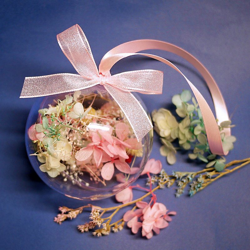 小品禮讚-粉藍夢幻 透明壓克力 乾燥花球 不凋花 婚禮小物 - 植栽/盆栽 - 植物．花 粉紅色