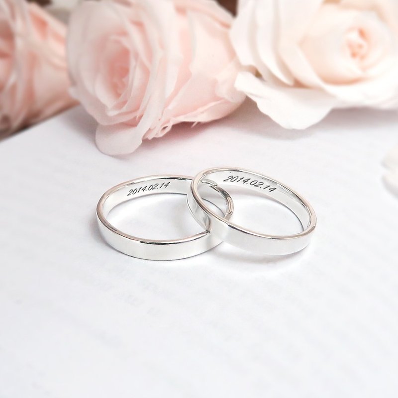 [Customized gift] Classic couple ring set [narrow version + narrow version] 925 sterling silver ring - Couples' Rings - Sterling Silver Silver