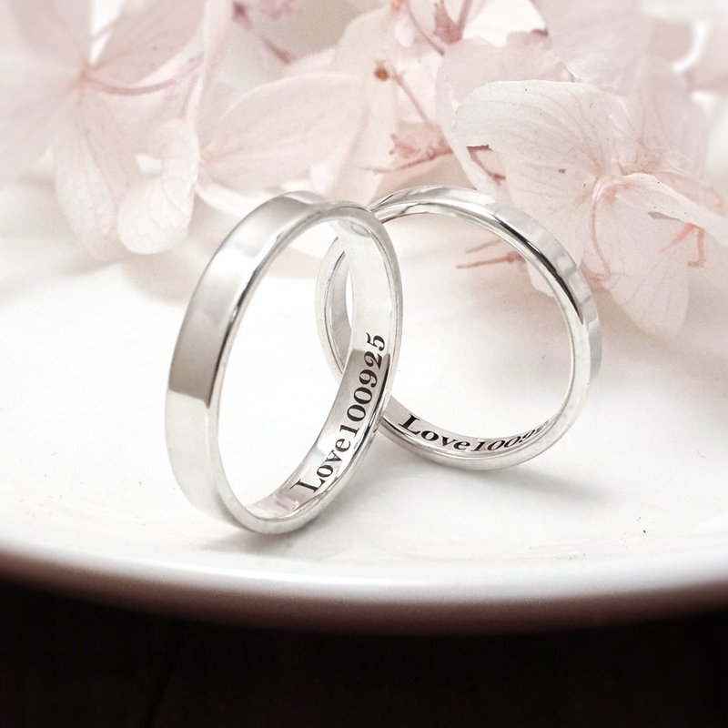 Engraved custom-made classic Silver couple's ring set 925 sterling silver ring Valentine's Day gift - แหวนคู่ - เงินแท้ สีเงิน