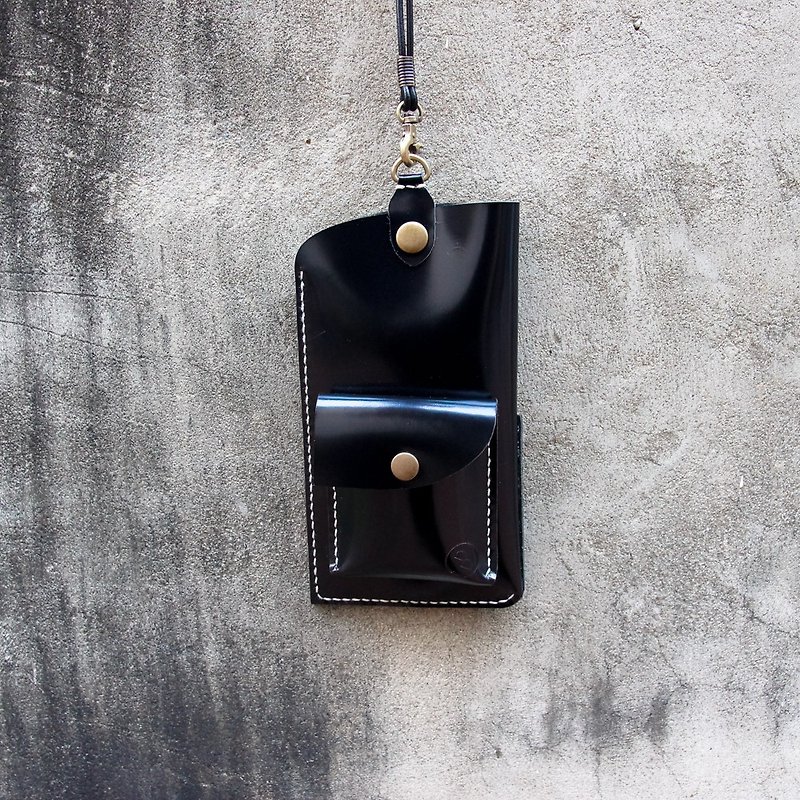 DUAL multi-child mobile phone bag elegant black travel best companion (i6 i6 +) - เคส/ซองมือถือ - หนังแท้ สีดำ