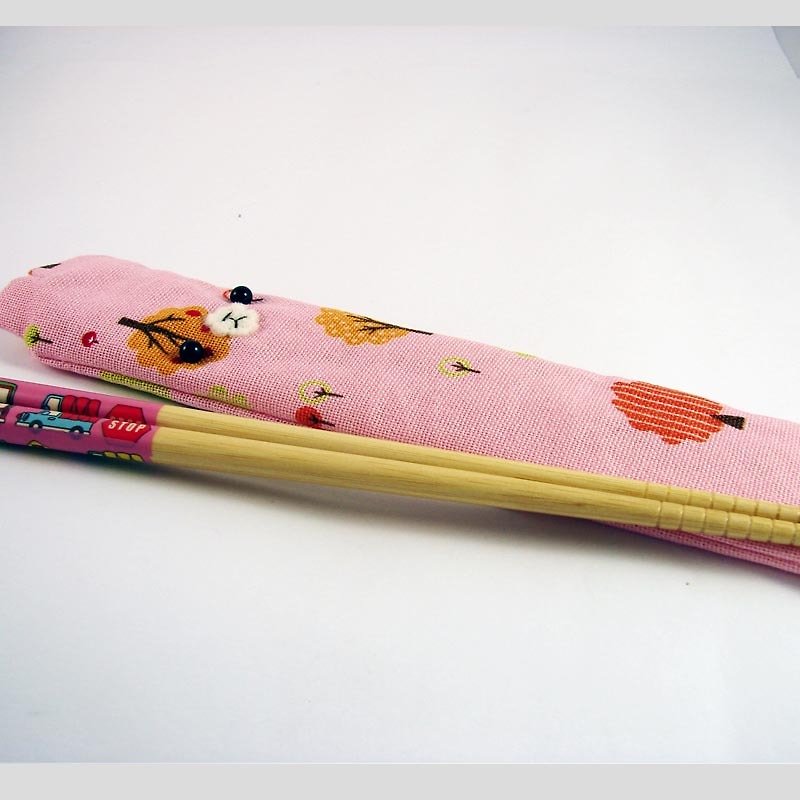 Cheerful hand-made limited sewing portable chopstick set/environmental-friendly chopsticks/chopsticks/tableware forest tree powder - Chopsticks - Other Materials Pink