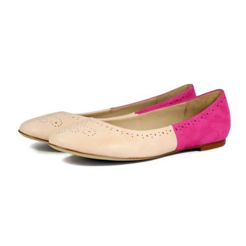 Two-tone Leather Ballet flats Brogue W1042A Ivory Fuxia - Mary Jane Shoes & Ballet Shoes - Genuine Leather Pink