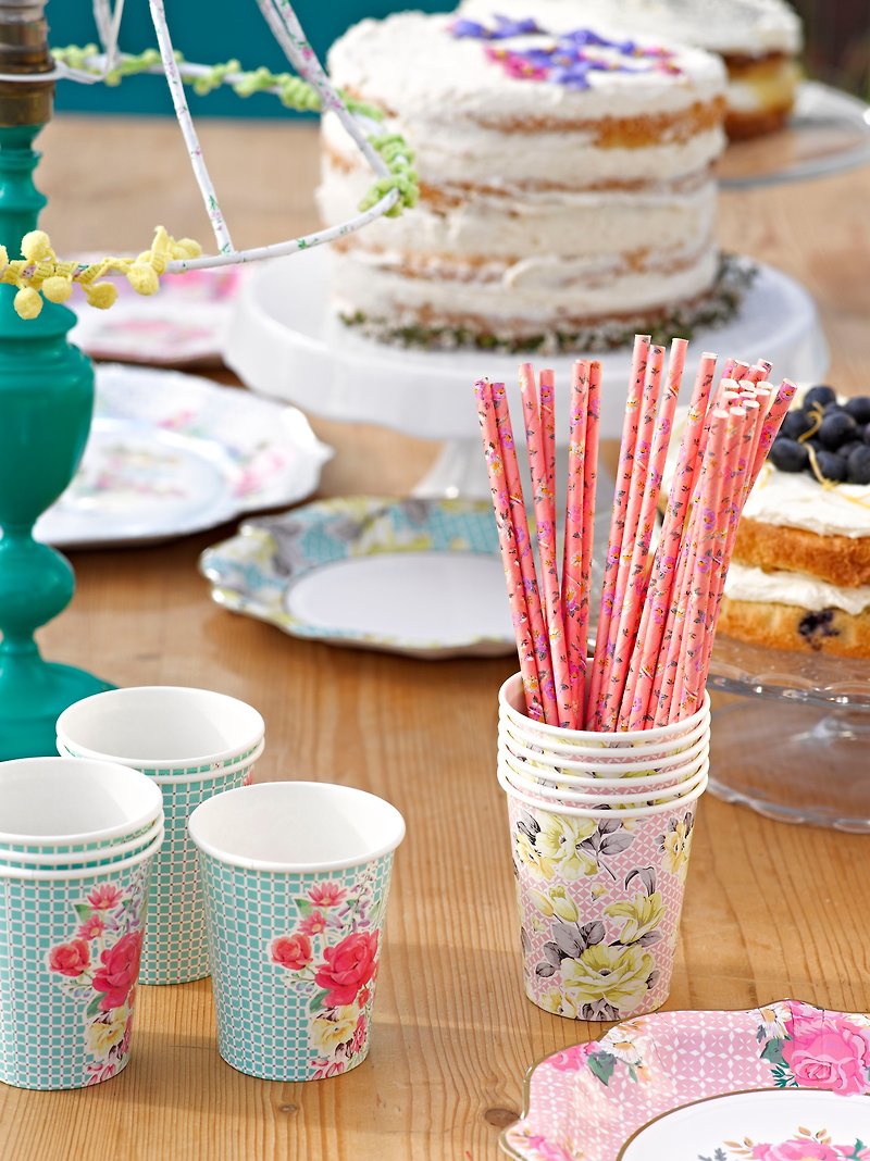 "Wonderful taste § straw" Britain Talking Tables Party Supplies - Reusable Straws - Paper Pink
