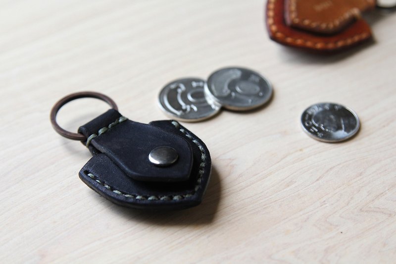 Black hand-stitched guitar PICK leather case key ring/change storage bag - ที่ห้อยกุญแจ - หนังแท้ สีดำ