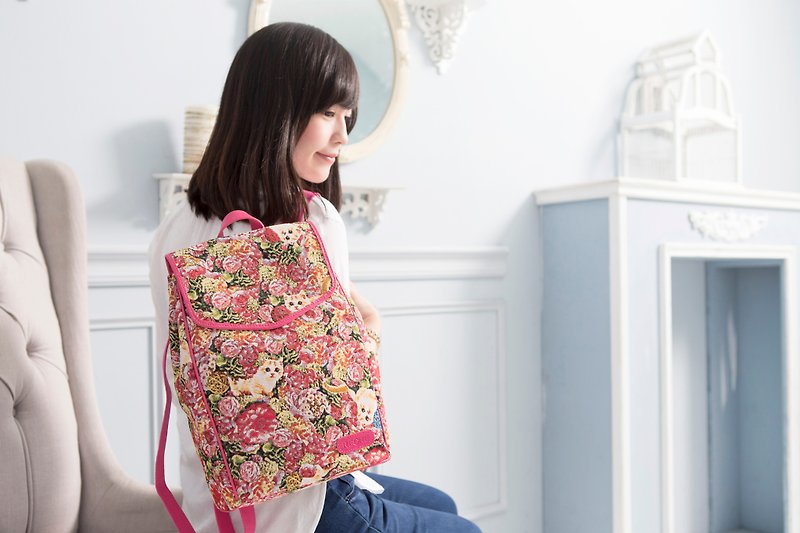 Handmade Crossbody / Backpack Bag  /  Jacquard Weave / Water Repellent - Backpacks - Other Materials Pink