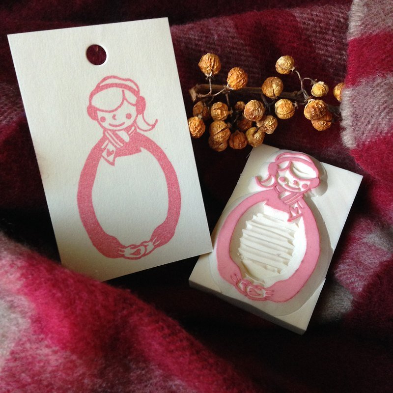 Hand-made rubber stamp-give you a hug winter limited edition (love girl) - Stamps & Stamp Pads - Other Materials Red