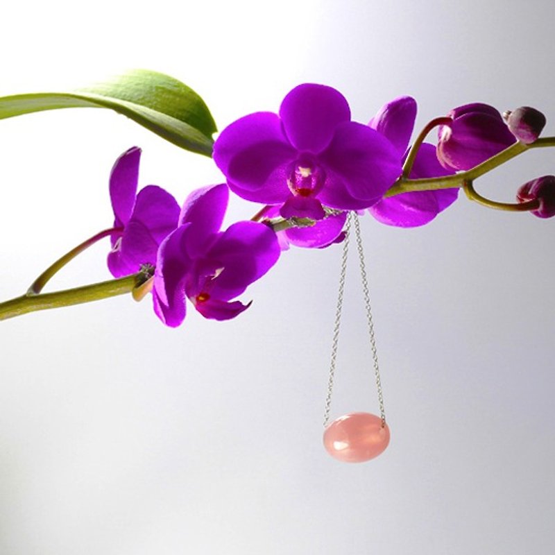 Barrel Bead Rose Quartz Pendant in Sterling Silver Chain - Pink Semi-precious Gemstone Necklace Everyday Jewelry - Simple Minimalist Pendant - Necklaces - Gemstone Pink