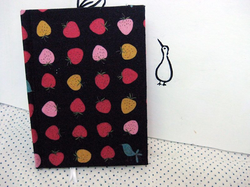 Rococo Strawberries WELKIN Handbag Series / Notebook / Hand / Diary - Black Strawberry Birds - Notebooks & Journals - Paper 