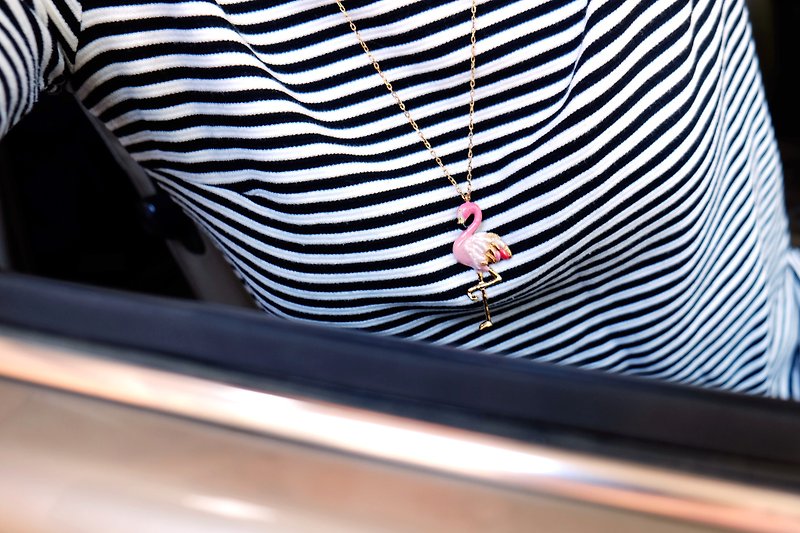 Flamingo Pendent Necklace, Handmade hi-quality enamel jewelry.