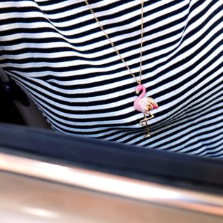 Flamingo Pendent Necklace, Handmade hi-quality enamel jewelry.
