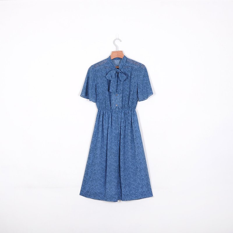 [Eggs] blue amoeba plant vintage prints vintage bandage dress - One Piece Dresses - Other Materials Blue