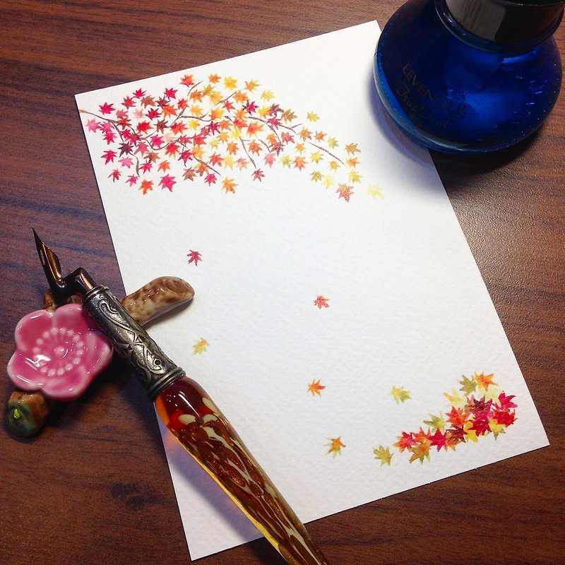 Postcard ~ Ink Dyed Painting-Falling Maple - การ์ด/โปสการ์ด - กระดาษ สีส้ม