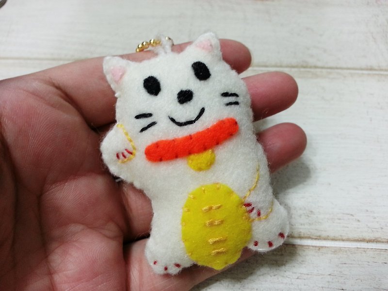 Lucky Cat Charm / keychain / pin - Keychains - Other Materials White