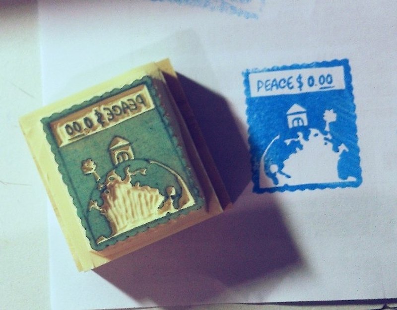 商品名稱: 手刻章>>地球和平郵票  - Stamps & Stamp Pads - Wood Green