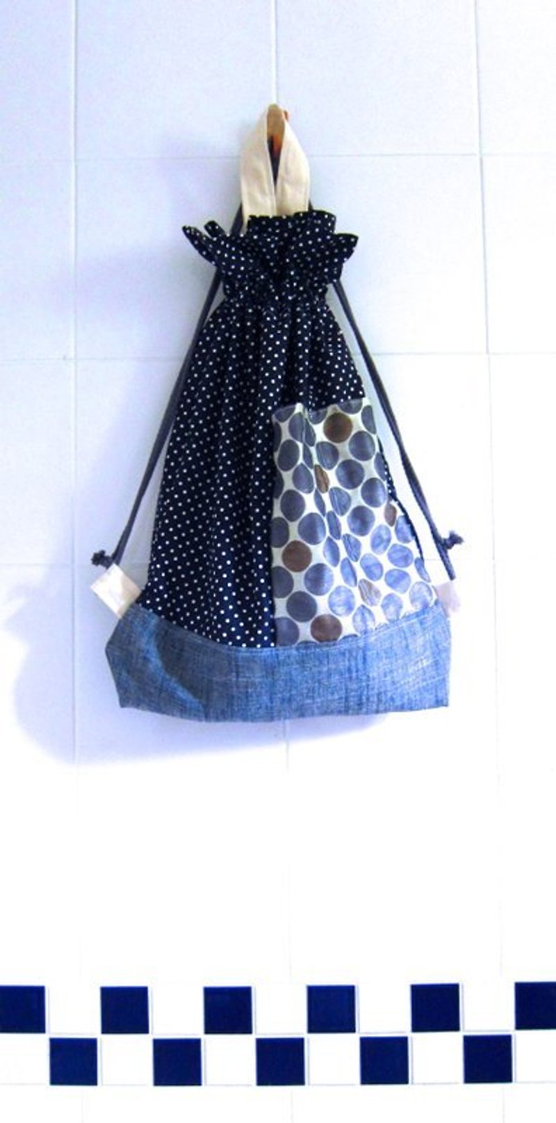 藍系列-迴夜(束口後背包) - กระเป๋าแมสเซนเจอร์ - ผ้าฝ้าย/ผ้าลินิน สีน้ำเงิน