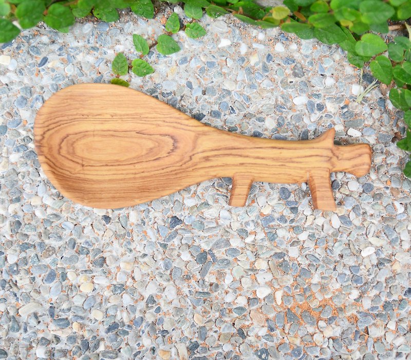 Olive wood tableware spoon _ _ _ Hippo fair trade - ช้อนส้อม - ไม้ สีทอง