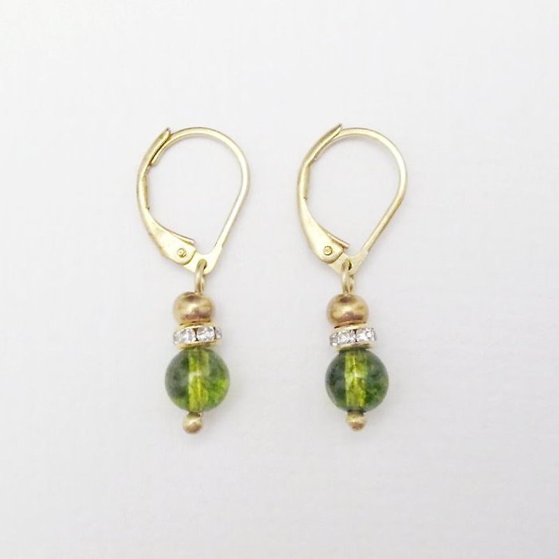 [MUCHU Mu orange] friendship. Popcorn green crystal brass earrings FE011 - ต่างหู - โลหะ สีเขียว