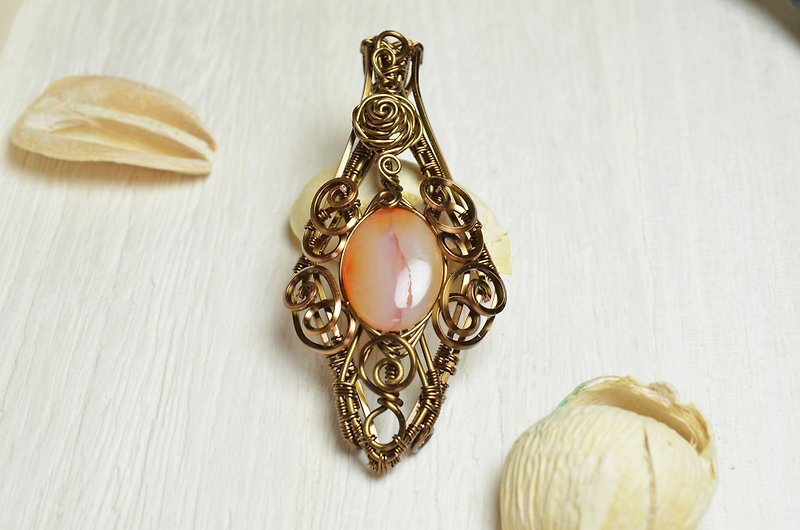 Onyx pendant design wire / copper / winding / Manual / Accessories / Crystal / Natural stone - Necklaces - Gemstone Orange