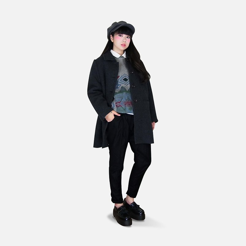 A‧PRANK: DOLLY :: VINTAGE retro with dark gray stitching breasted wool coat jacket - Women's Casual & Functional Jackets - Cotton & Hemp 