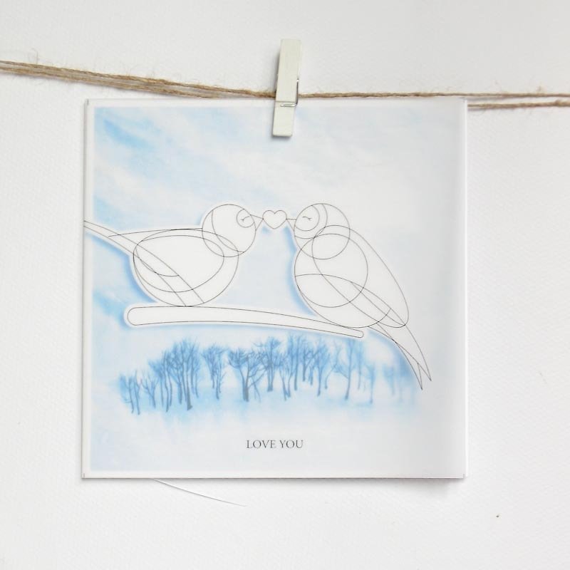DIY painted Christmas Card- love bird - การ์ด/โปสการ์ด - กระดาษ สีเขียว