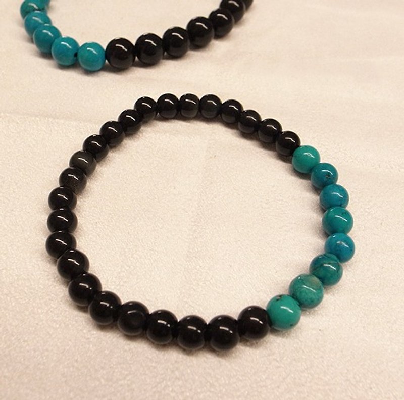 Qi Xi hand-made] [07221-6m obsidian with Teal turquoise series - Metalsmithing/Accessories - Other Materials Black