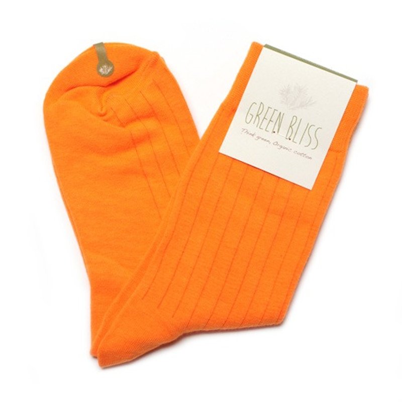 有機棉襪 - 素色壓紋 Jeju Citrus Orange 甜橙橘 中長襪 (男/女) - 襪子 - 棉．麻 橘色