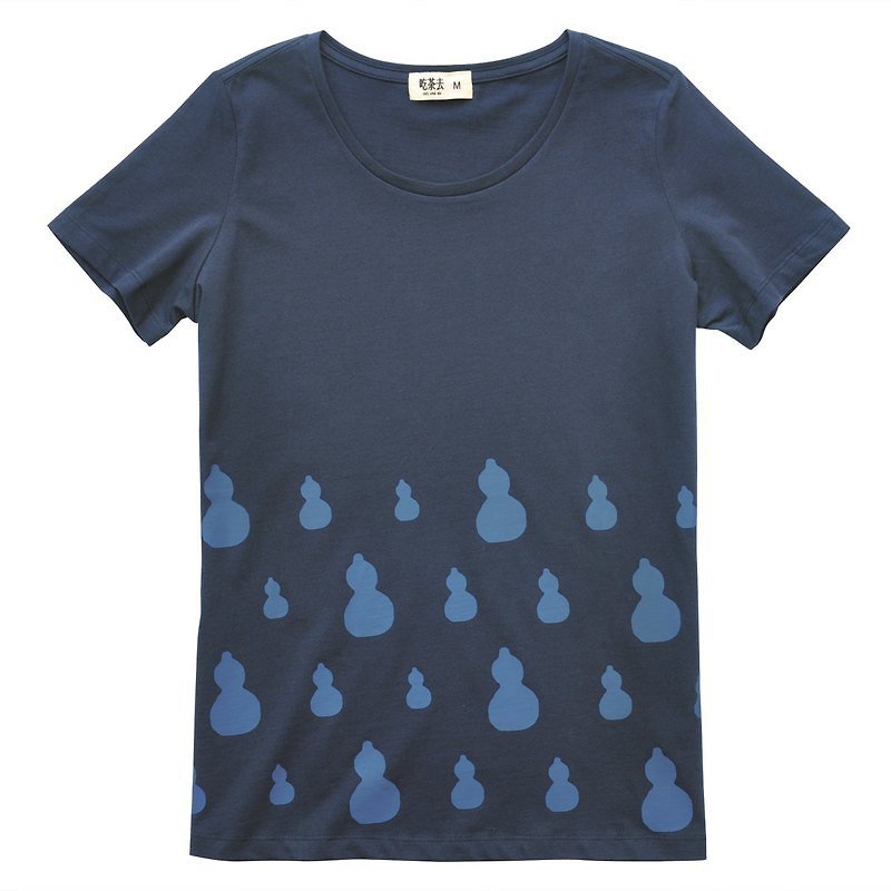 喫茶去原創品牌 女裝 全棉圓領短袖T恤 深藍 葫蘆 - 女 T 恤 - 棉．麻 藍色