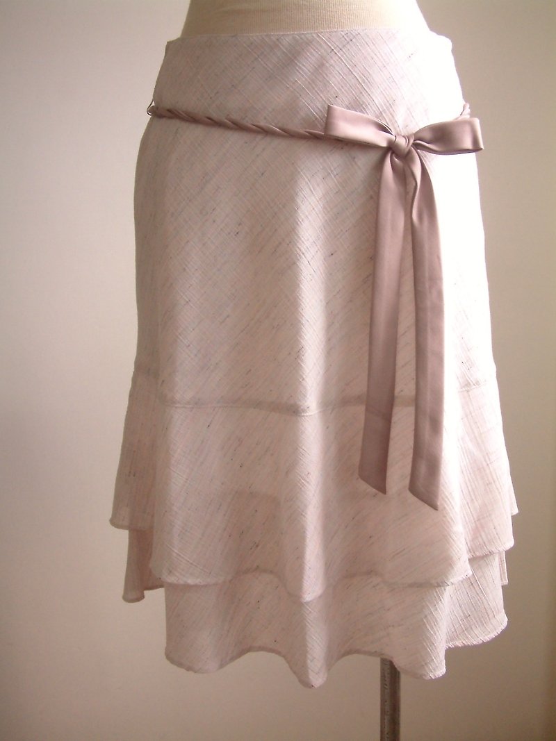 蝴蝶結緞帶蛋糕裙-粉色 - 裙子/長裙 - 其他材質 粉紅色
